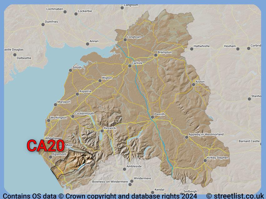 Where the CA20 postcode district lies within the wider  postcode area