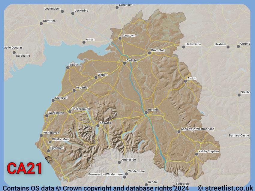 Where the CA21 postcode district lies within the wider  postcode area