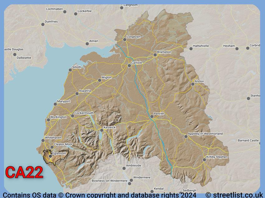 Where the CA22 postcode district lies within the wider  postcode area