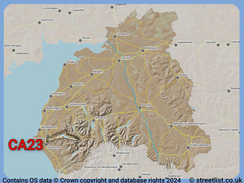 Where the CA23 postcode district lies within the wider  postcode area