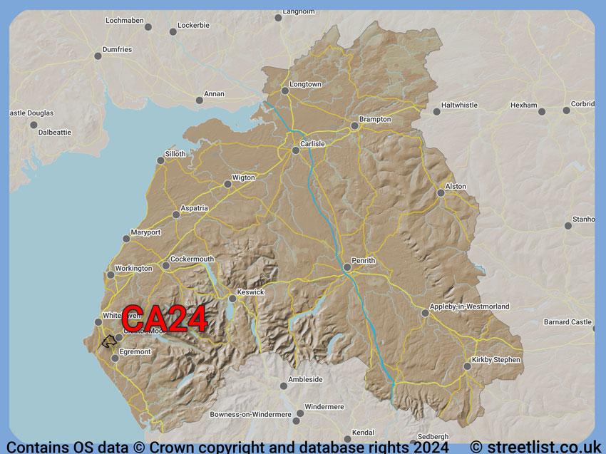 Where the CA24 postcode district lies within the wider  postcode area