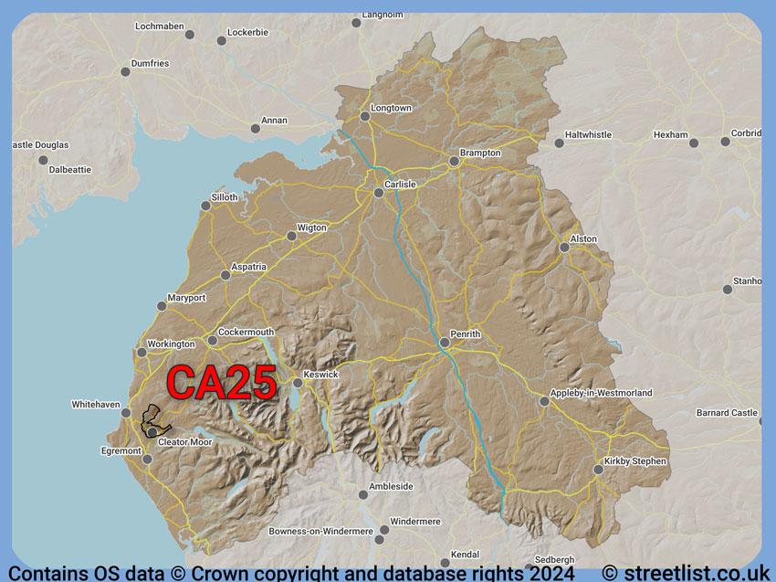 Where the CA25 postcode district lies within the wider  postcode area