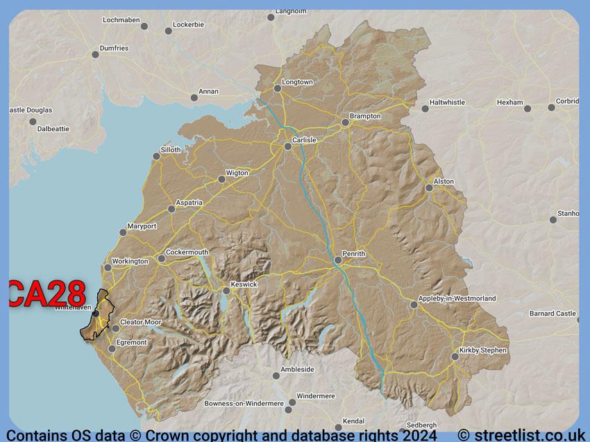 Where the CA28 postcode district lies within the wider  postcode area