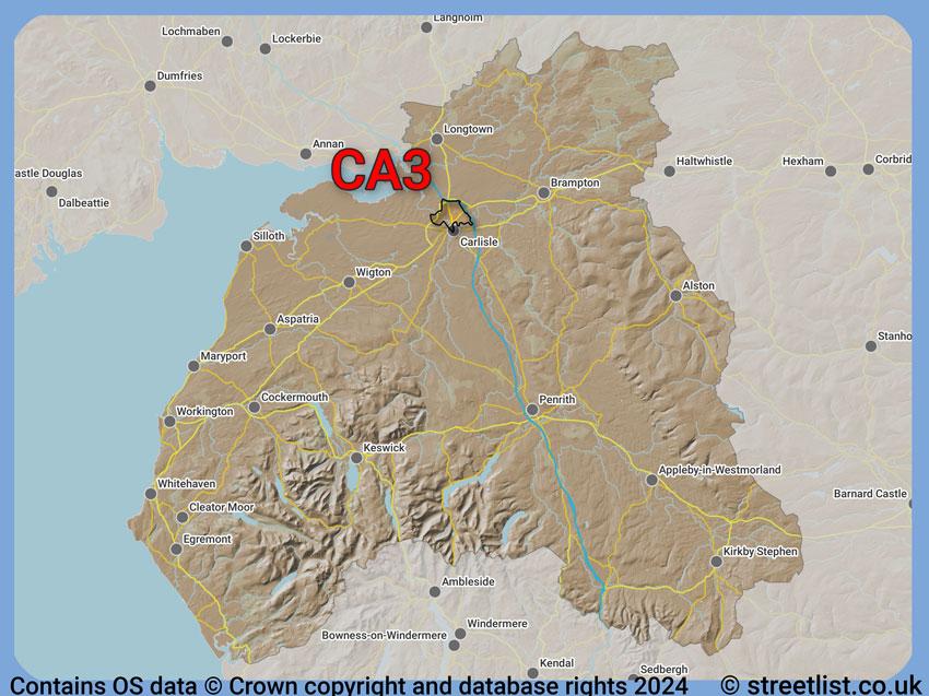 Where the CA3 postcode district lies within the wider  postcode area