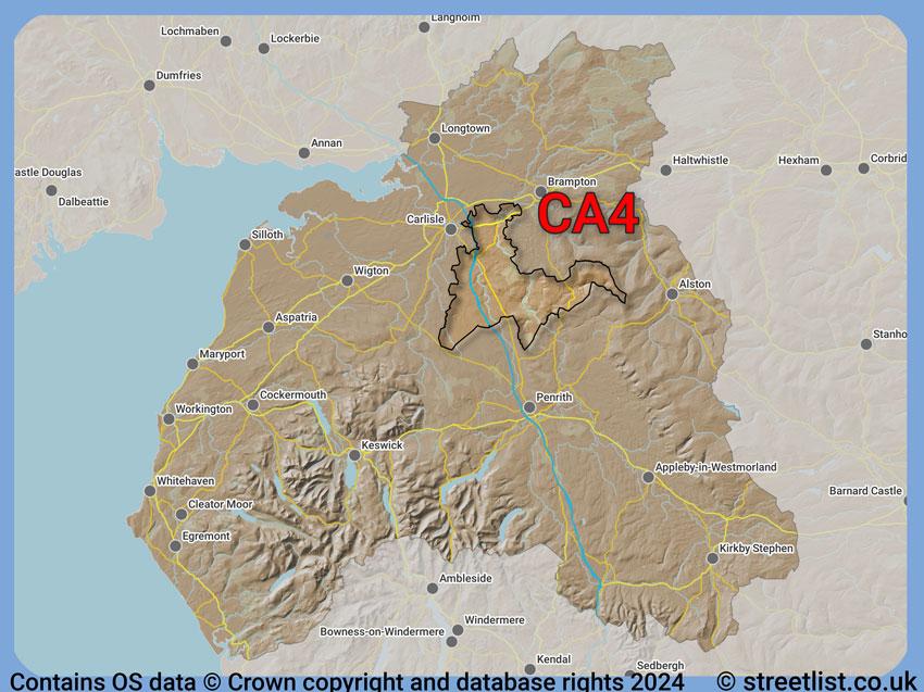 Where the CA4 postcode district lies within the wider  postcode area