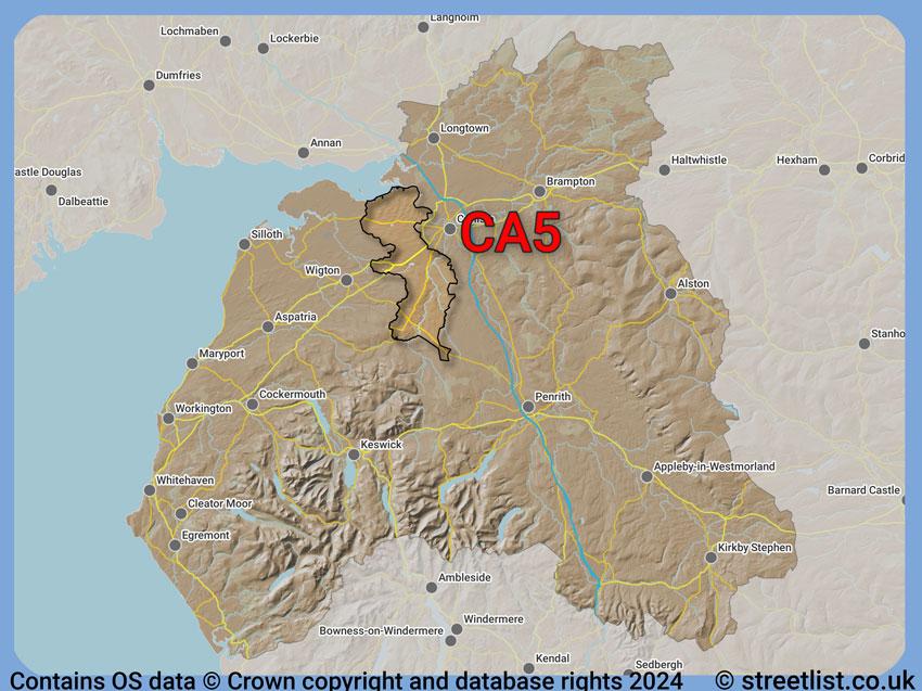 Where the CA5 postcode district lies within the wider  postcode area