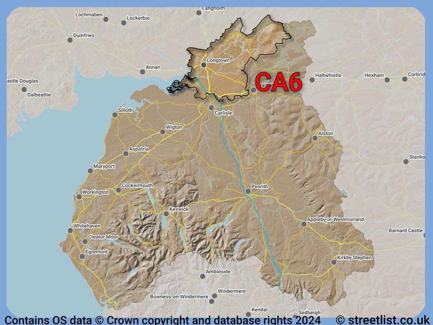 Where the CA6 postcode district lies within the wider  postcode area