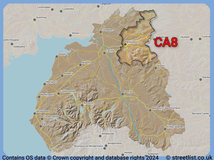 Where the CA8 postcode district lies within the wider  postcode area