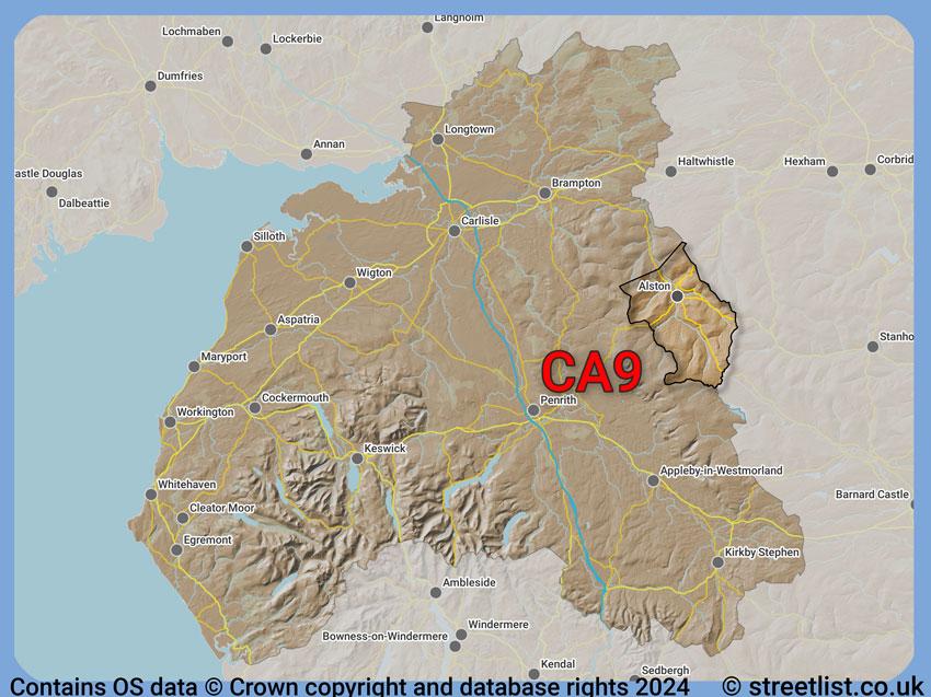 Where the CA9 postcode district lies within the wider  postcode area