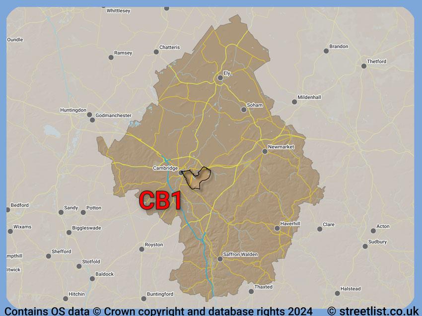 Where the CB1 postcode district lies within the wider  postcode area