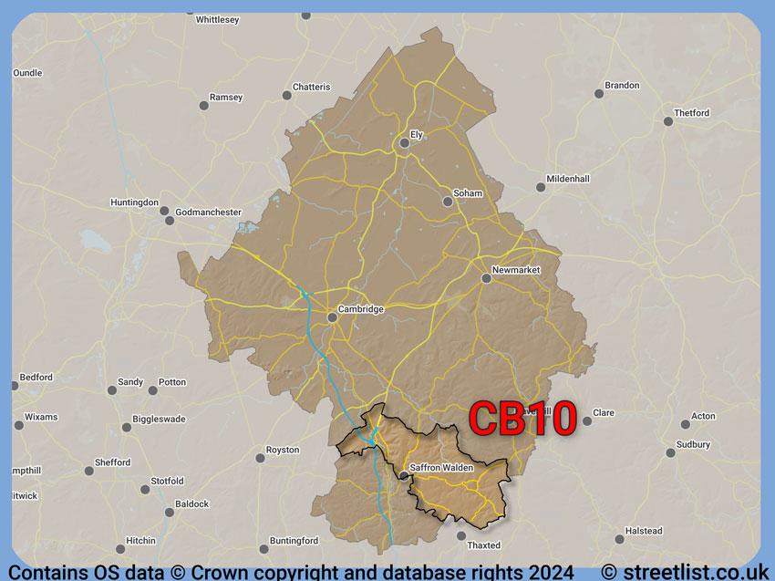 Where the CB10 postcode district lies within the wider  postcode area