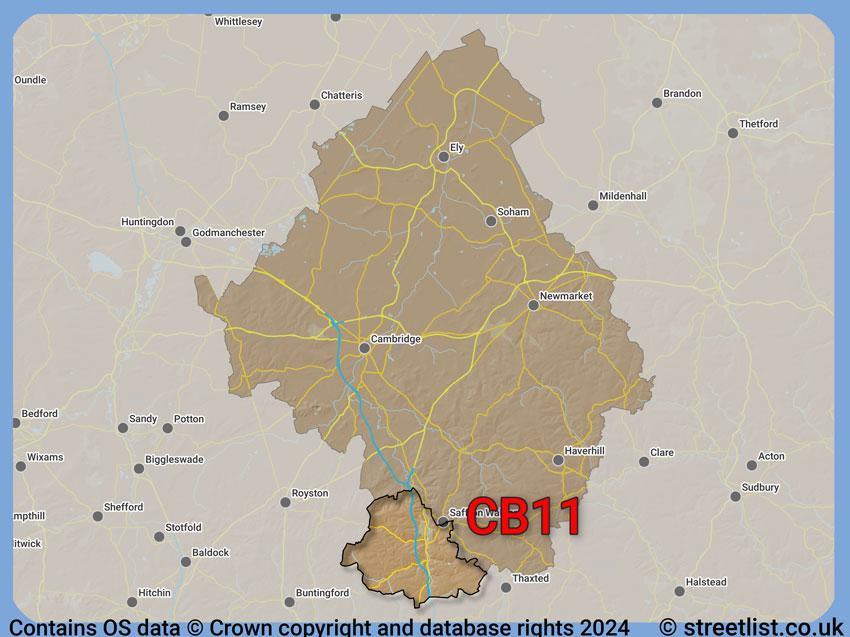 Where the CB11 postcode district lies within the wider  postcode area