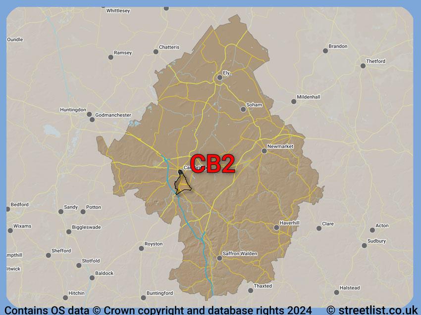 Where the CB2 postcode district lies within the wider  postcode area