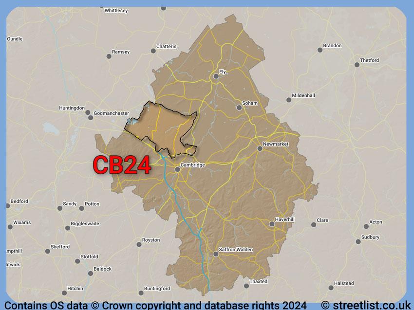 Where the CB24 postcode district lies within the wider  postcode area