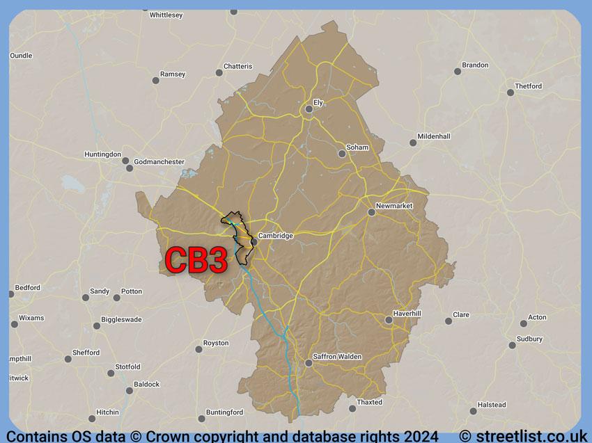 Where the CB3 postcode district lies within the wider  postcode area