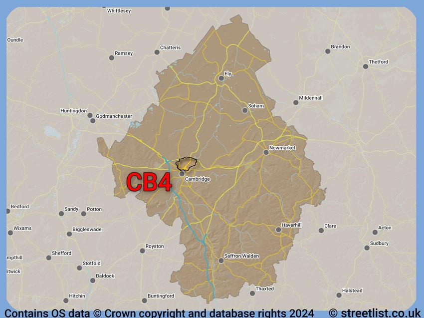 Where the CB4 postcode district lies within the wider  postcode area