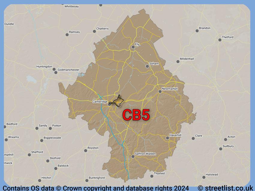 Where the CB5 postcode district lies within the wider  postcode area