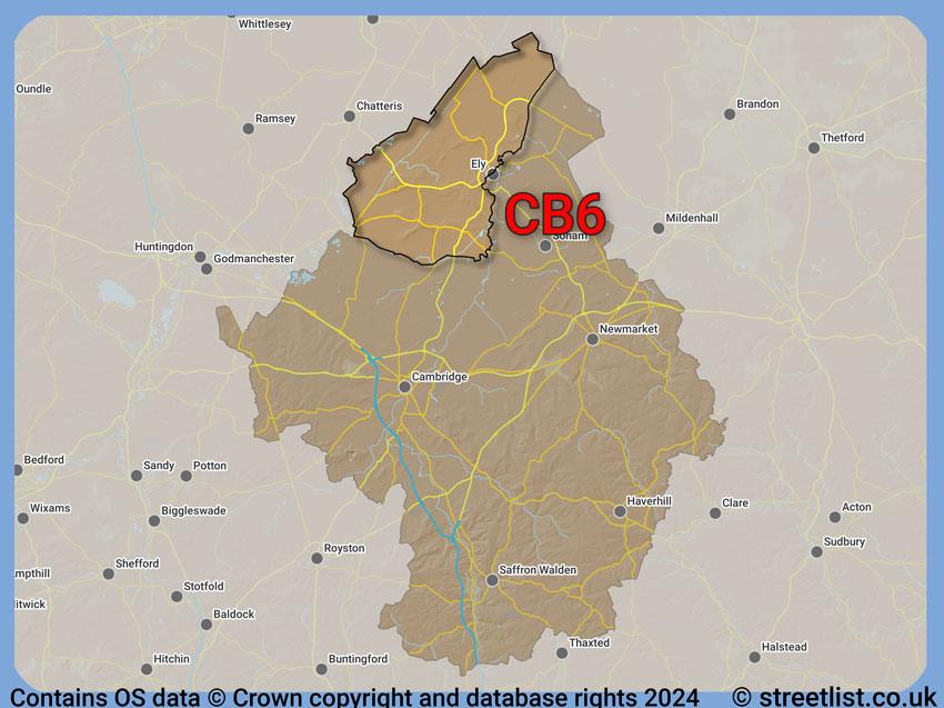 Where the CB6 postcode district lies within the wider  postcode area