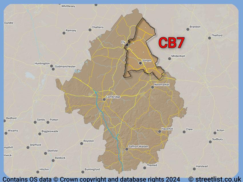 Where the CB7 postcode district lies within the wider  postcode area