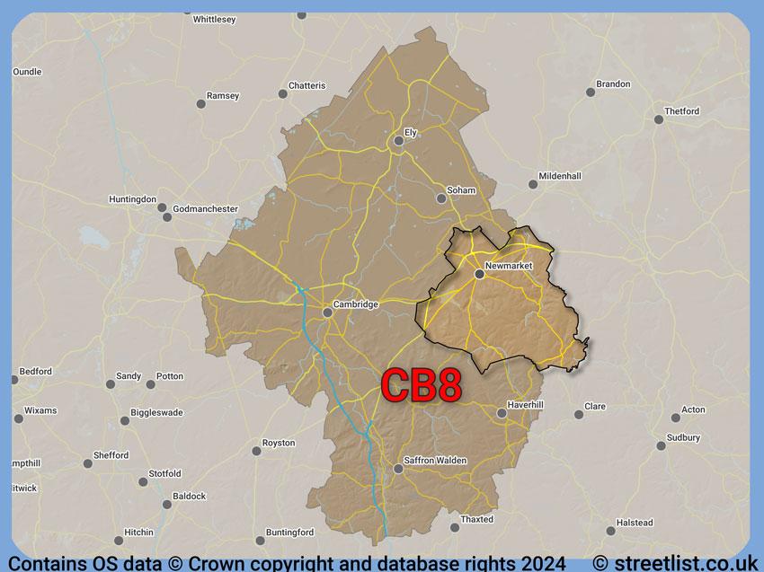 Where the CB8 postcode district lies within the wider  postcode area