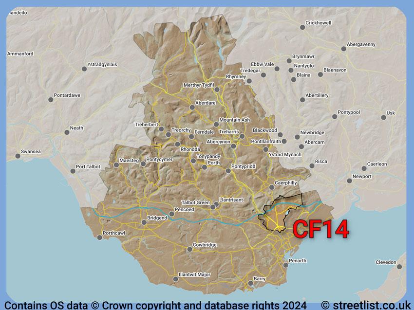 Where the CF14 postcode district lies within the wider  postcode area