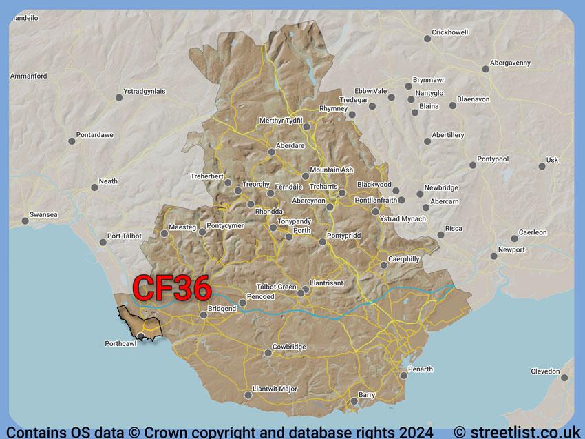 Where the CF36 postcode district lies within the wider  postcode area