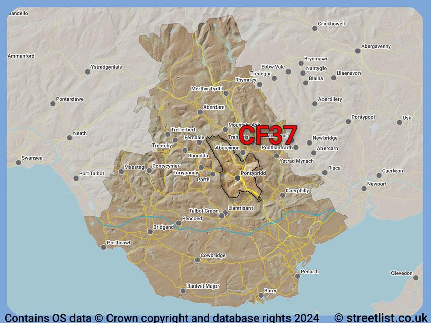 Where the CF37 postcode district lies within the wider  postcode area