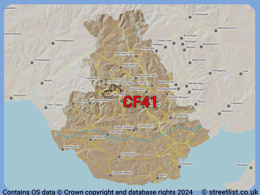 Where the CF41 postcode district lies within the wider  postcode area