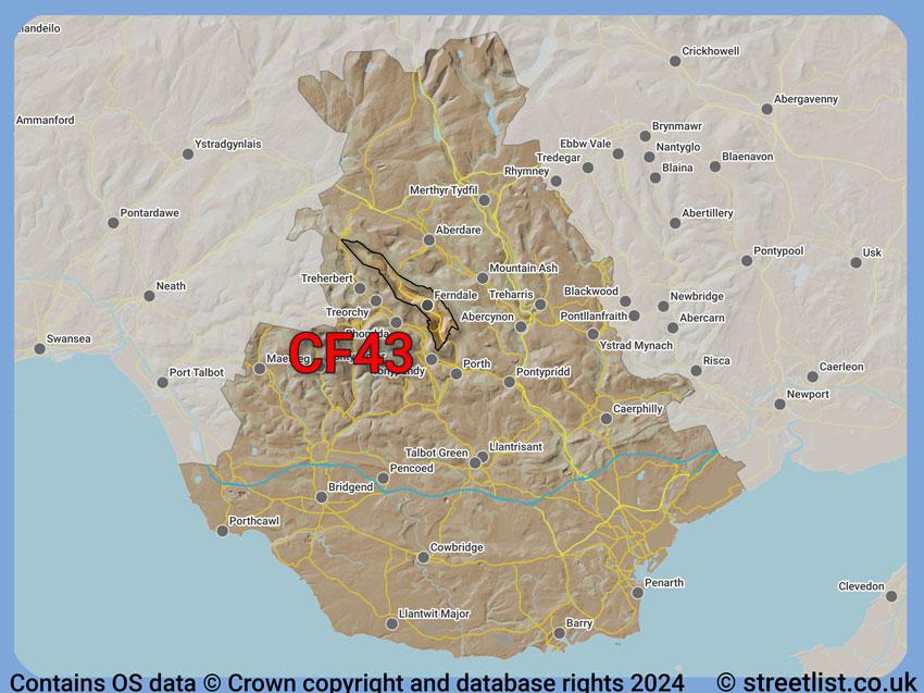 Where the CF43 postcode district lies within the wider  postcode area