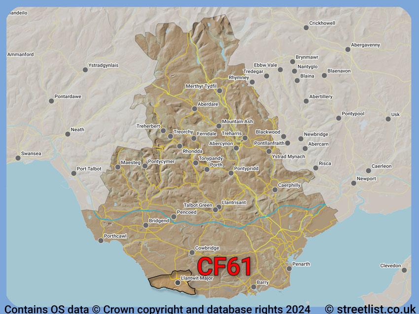 Where the CF61 postcode district lies within the wider  postcode area