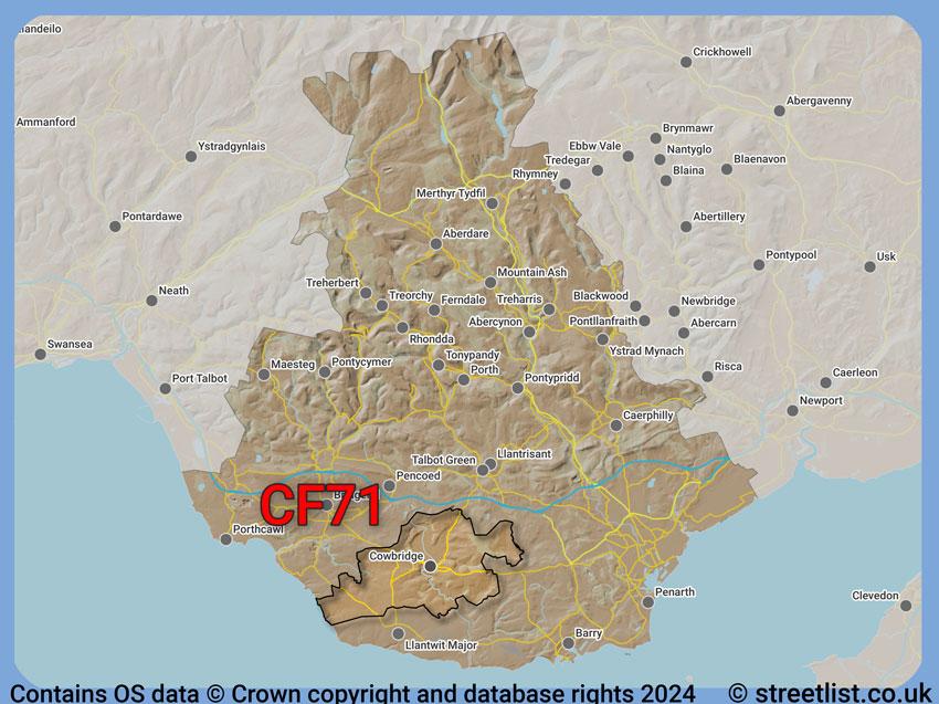 Where the CF71 postcode district lies within the wider  postcode area