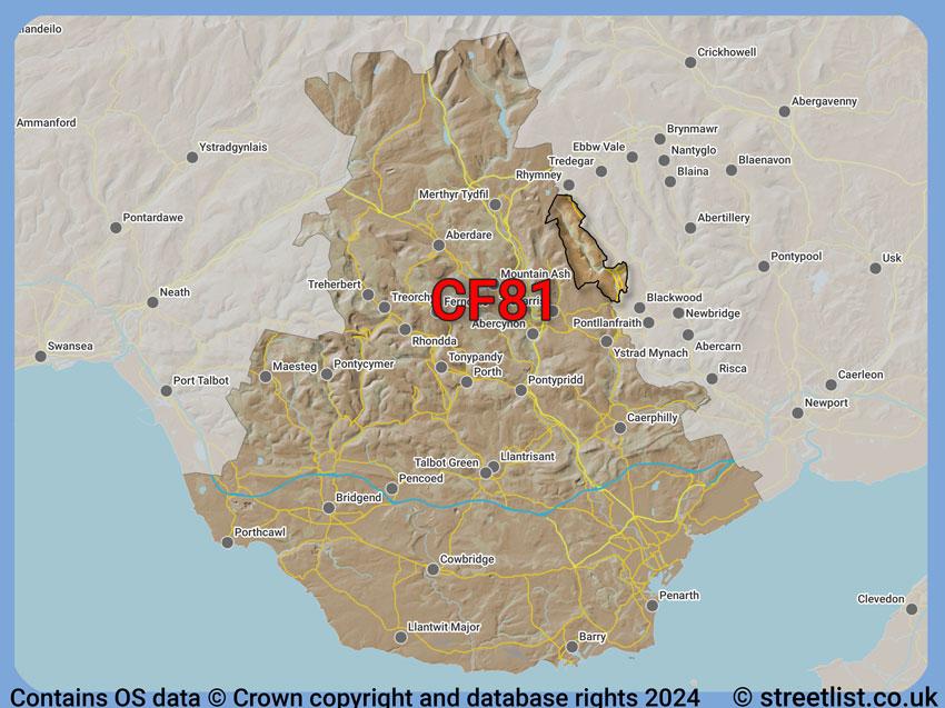 Where the CF81 postcode district lies within the wider  postcode area