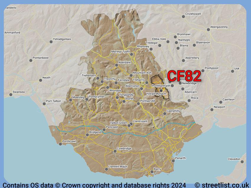 Where the CF82 postcode district lies within the wider  postcode area