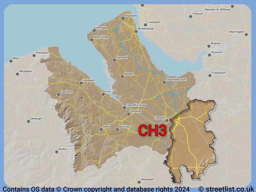 Where the CH3 postcode district lies within the wider  postcode area