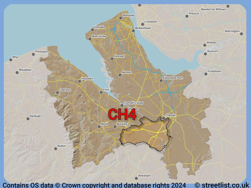 Where the CH4 postcode district lies within the wider  postcode area