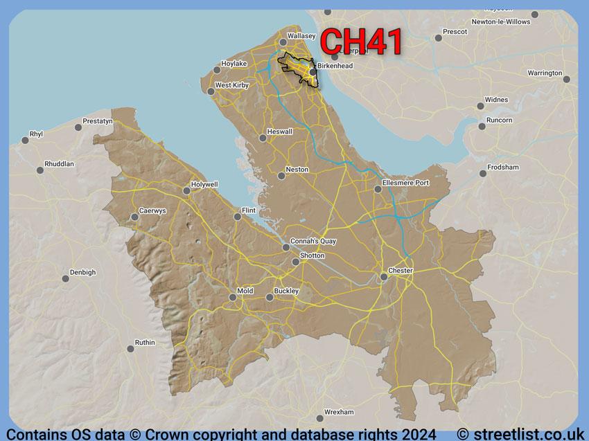 Where the CH41 postcode district lies within the wider  postcode area