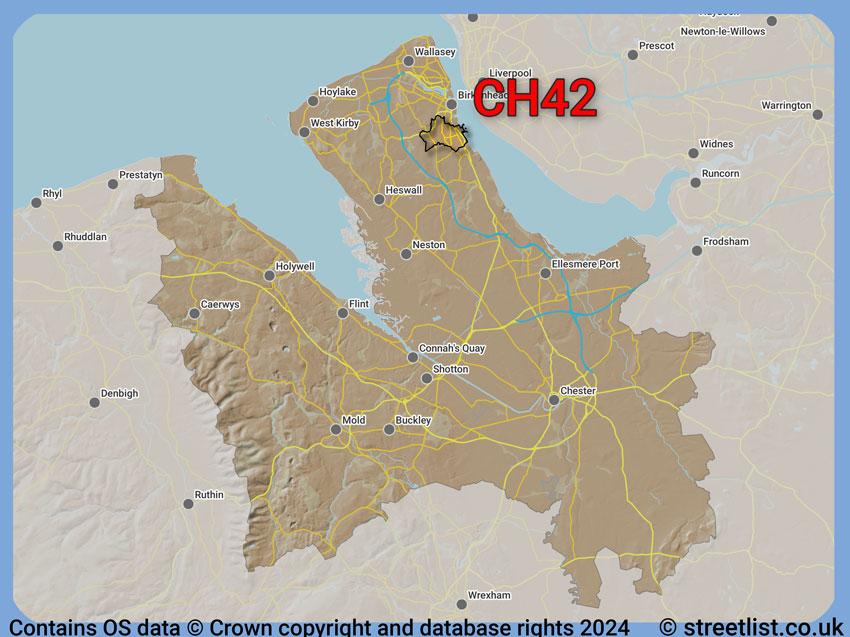 Where the CH42 postcode district lies within the wider  postcode area