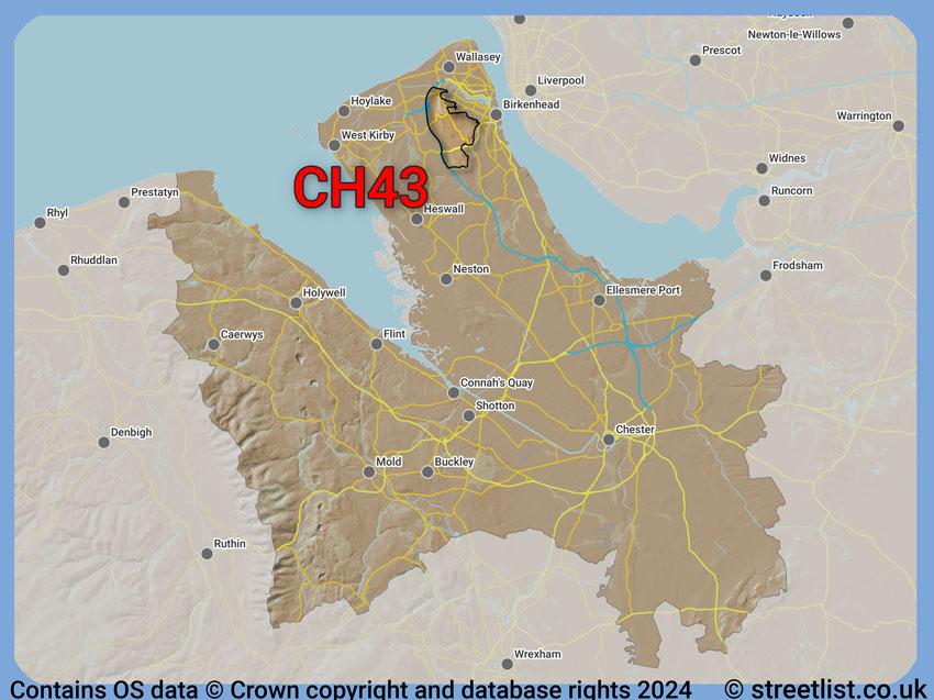 Where the CH43 postcode district lies within the wider  postcode area