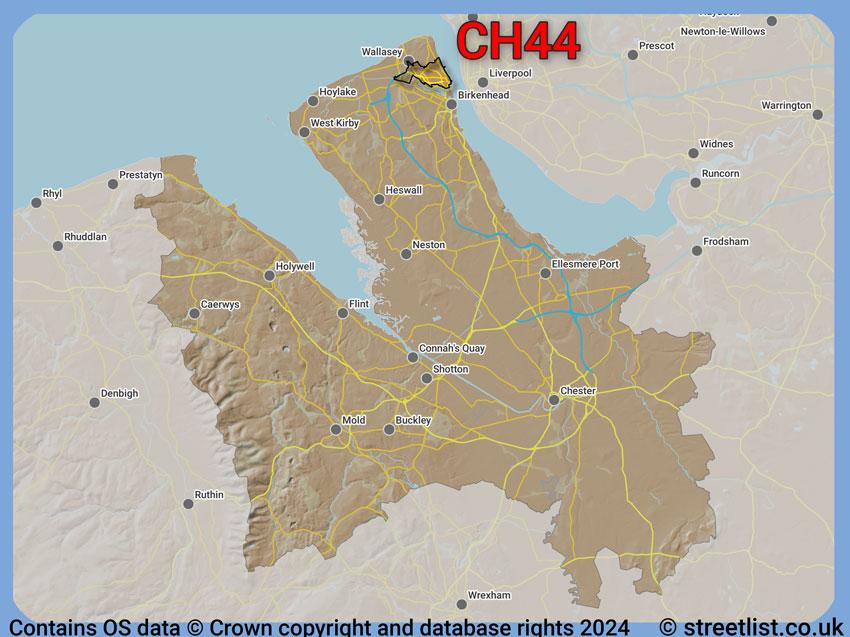 Where the CH44 postcode district lies within the wider  postcode area