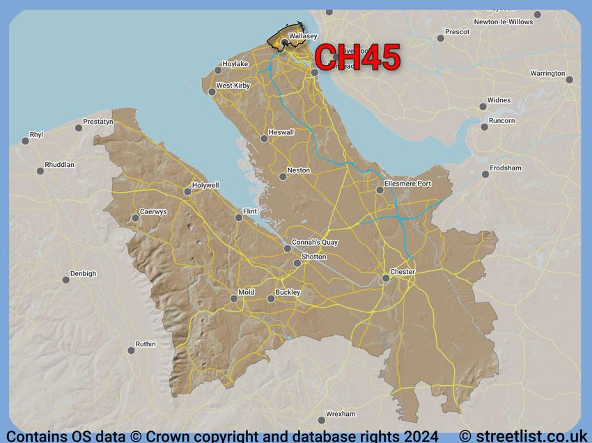 Where the CH45 postcode district lies within the wider  postcode area