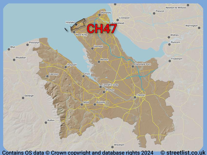 Where the CH47 postcode district lies within the wider  postcode area