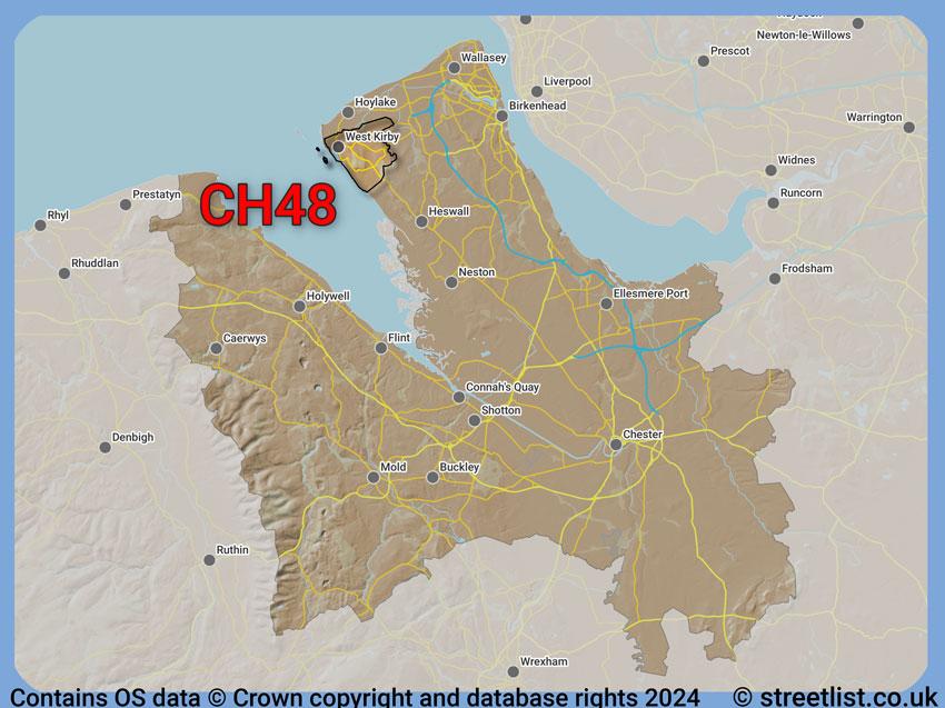 Where the CH48 postcode district lies within the wider  postcode area