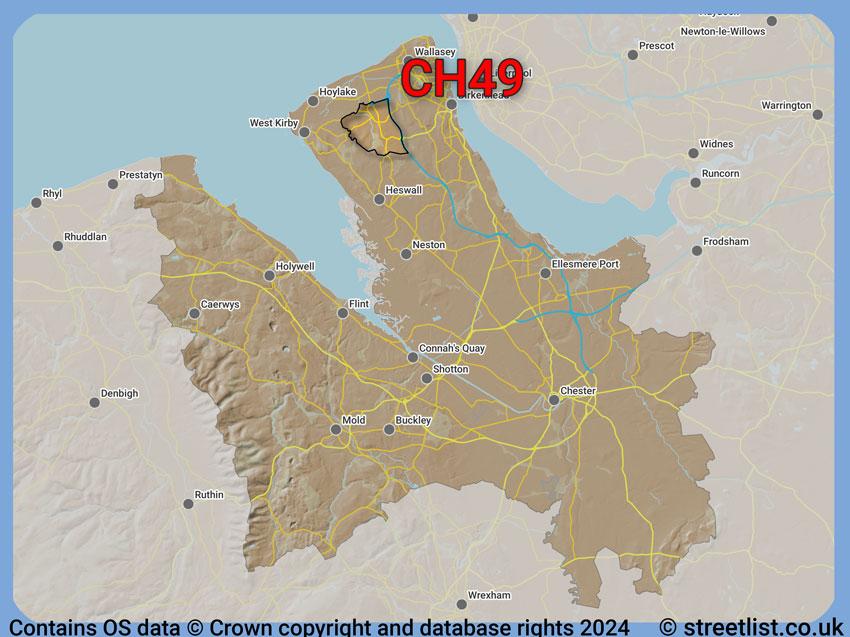 Where the CH49 postcode district lies within the wider  postcode area