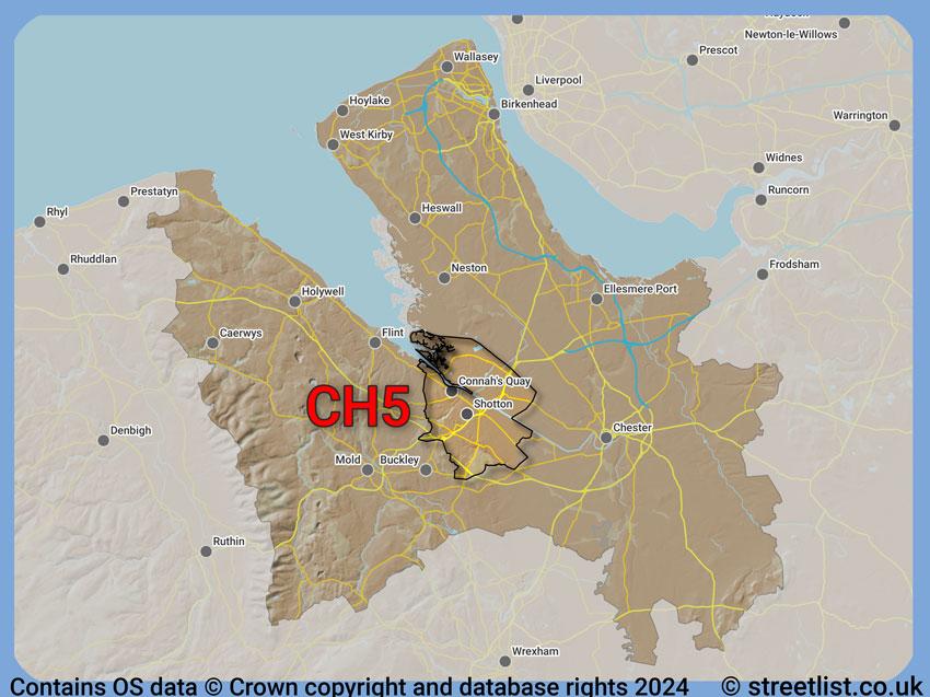 Where the CH5 postcode district lies within the wider  postcode area