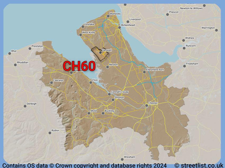 Where the CH60 postcode district lies within the wider  postcode area