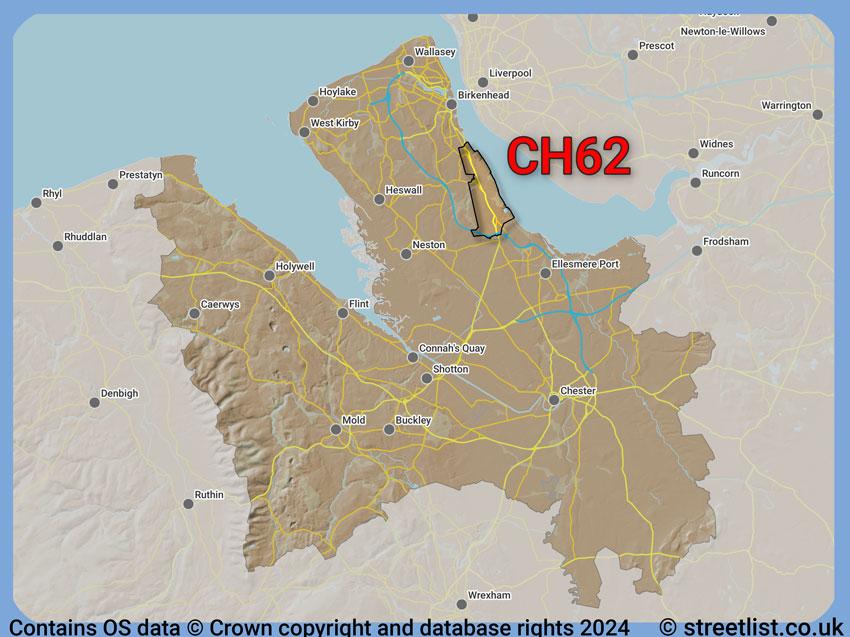 Where the CH62 postcode district lies within the wider  postcode area