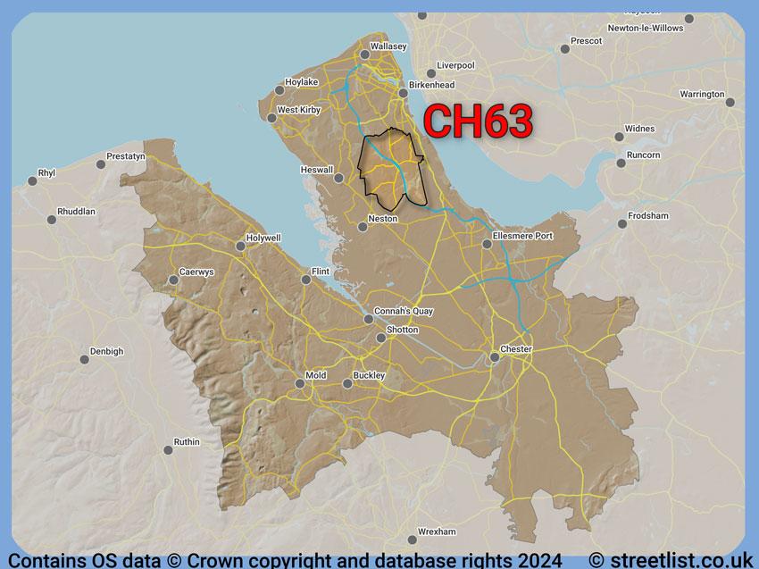 Where the CH63 postcode district lies within the wider  postcode area