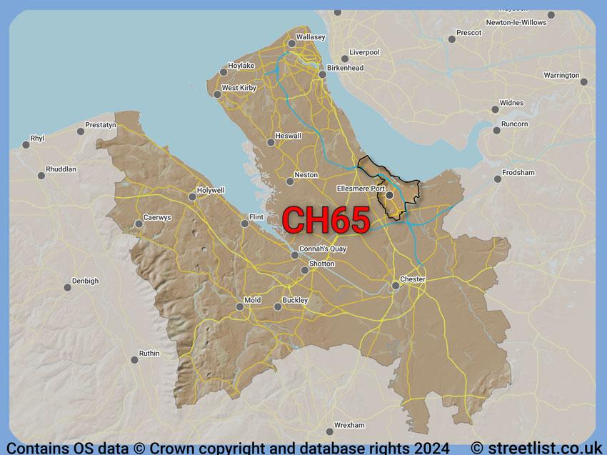 Where the CH65 postcode district lies within the wider  postcode area