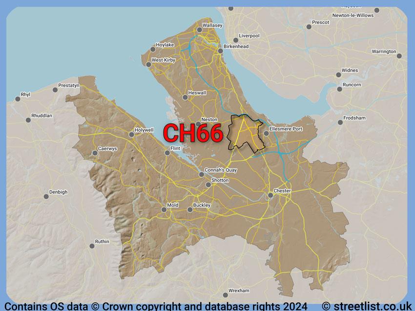 Where the CH66 postcode district lies within the wider  postcode area