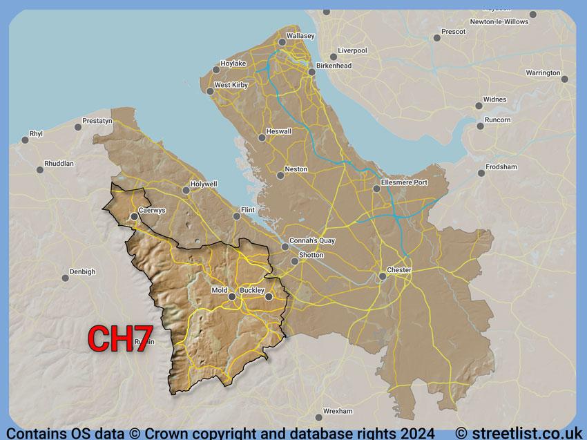 Where the CH7 postcode district lies within the wider  postcode area